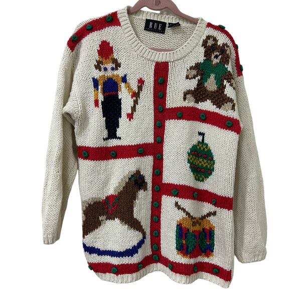Rue 21 Vintage Womens Large Ramie Christmas Sweater Holidays Nutcracker Bear Y2K - Picture 1 of 5